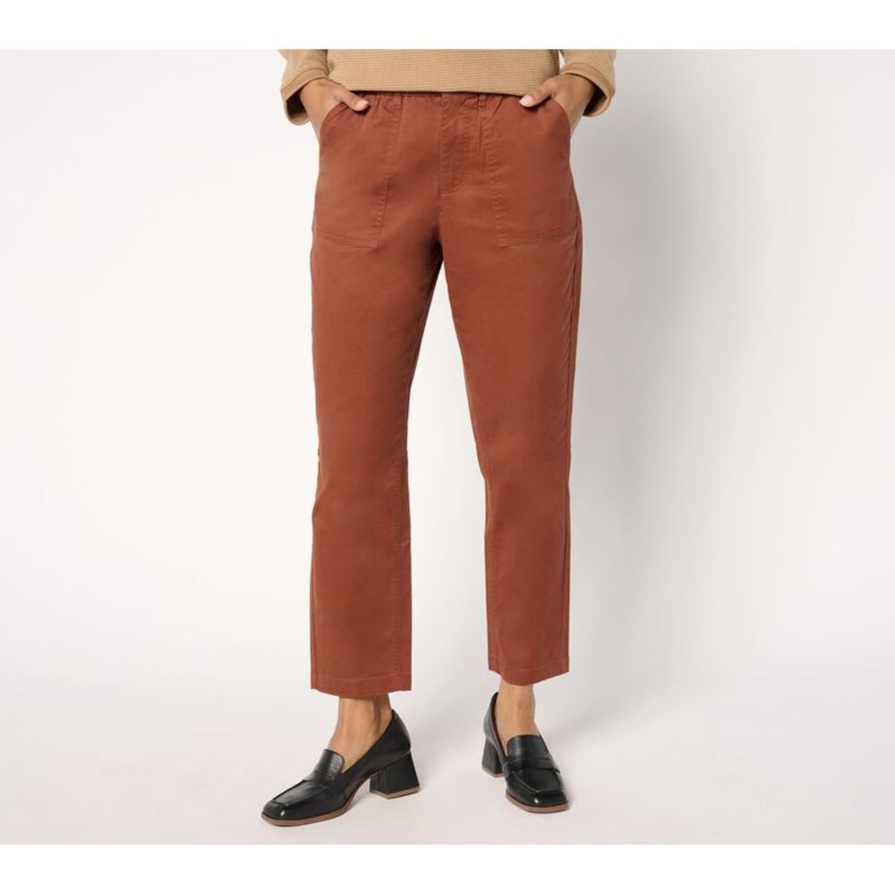 Truth + Style Women's Petite Pants PL Denim & Co. EasyWear Twill Brown